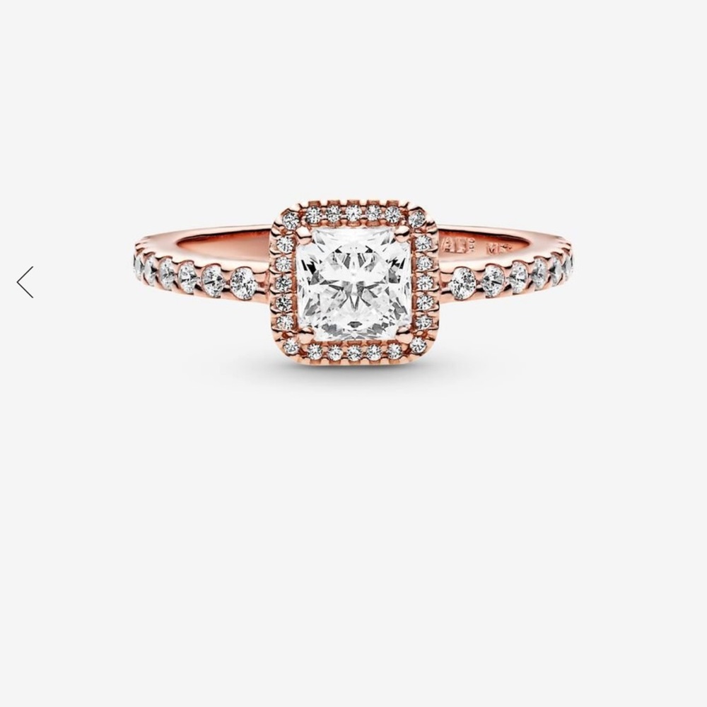 Pandora Square Sparkle Halo Ring in rose gold. Size 5. Worn a few times.